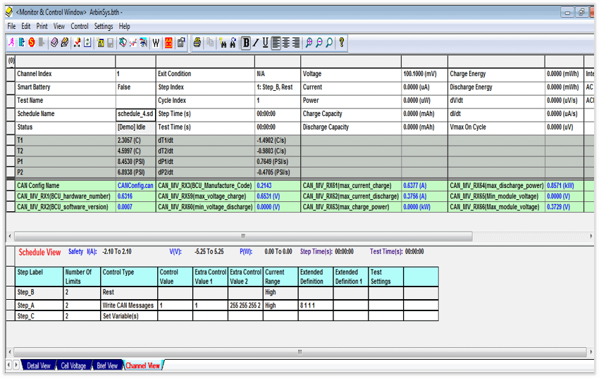 Monitor CAN Information Through the Monitor and Control Window - Software Screenshot Showing CAN details in Monitor and Control Window