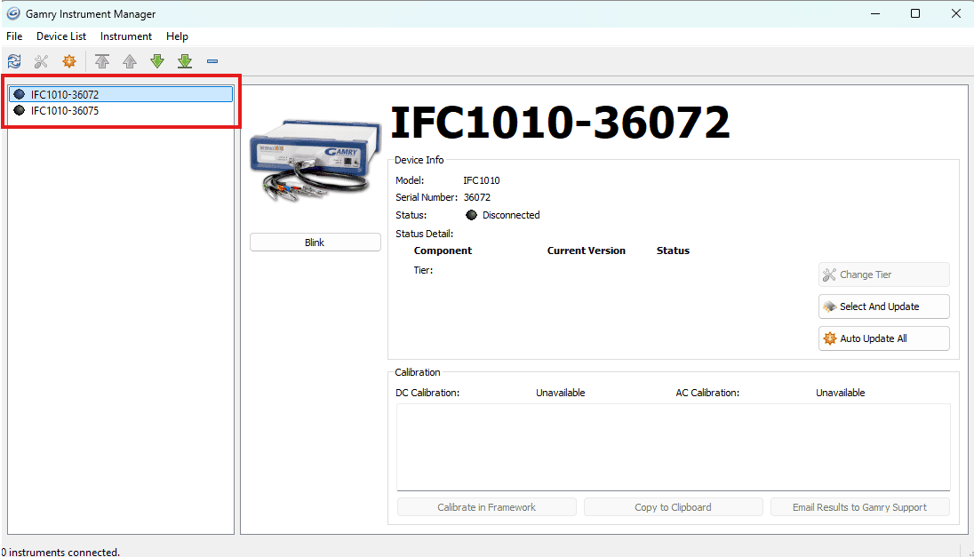 Gamry instrument manager