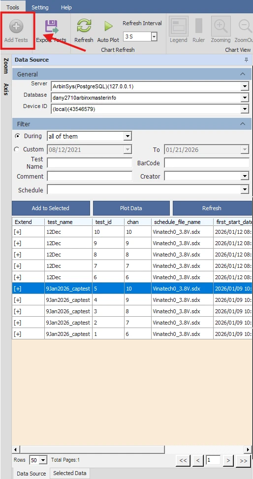how to plot potential vs current graph by arbin data watcher 6