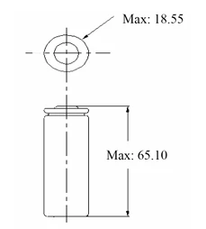 Dimensioned outline drawing of the XCell N18650-35E cylindrical cell