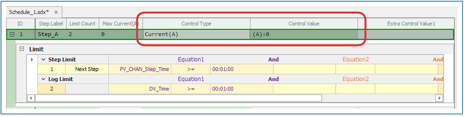 MITS Pro step editor showing the control box, step limit and log limit