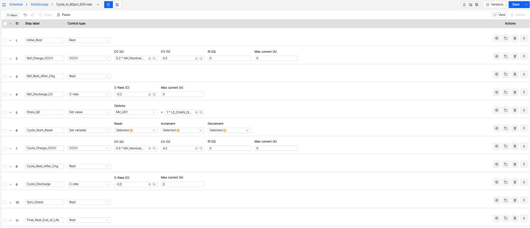 Cycle to 80 percent SoH schedule shown in the MITS 11 list view
